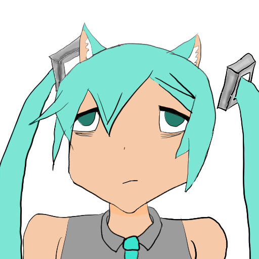 A profile picture displaying the Vocaloid Hatsune Miku. She looks kinda aloof and has Kitsune/fox ears. The picture is drawn very simplistic and amateurish.